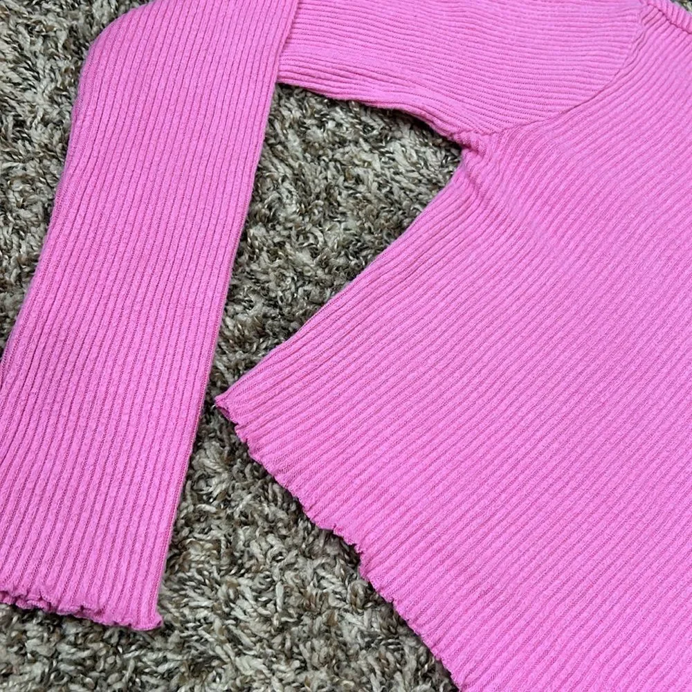 Pac Sun Pink Ribbed Long Sleeve Lettuce Hem Top Sz XS